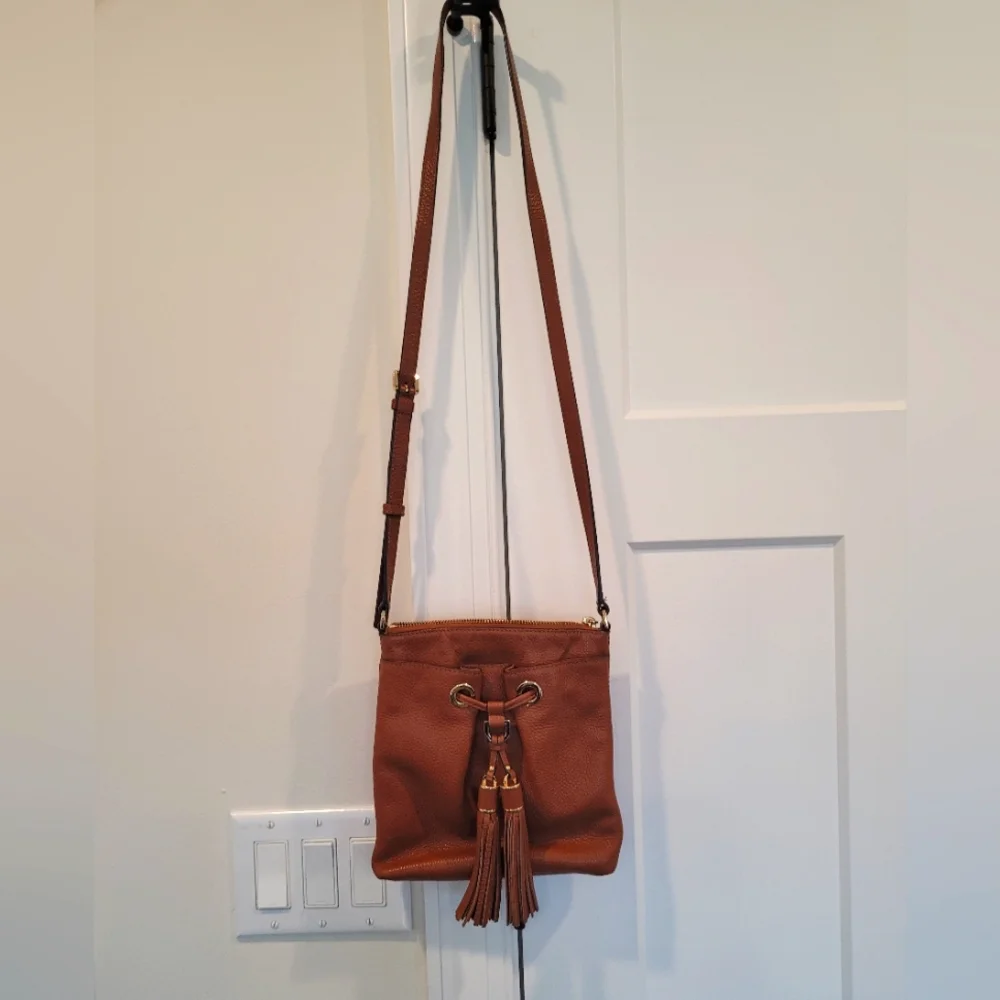 Michael Kors Bag Camden Drawstring Brown Genuine Leather Tassel Small Crossbody